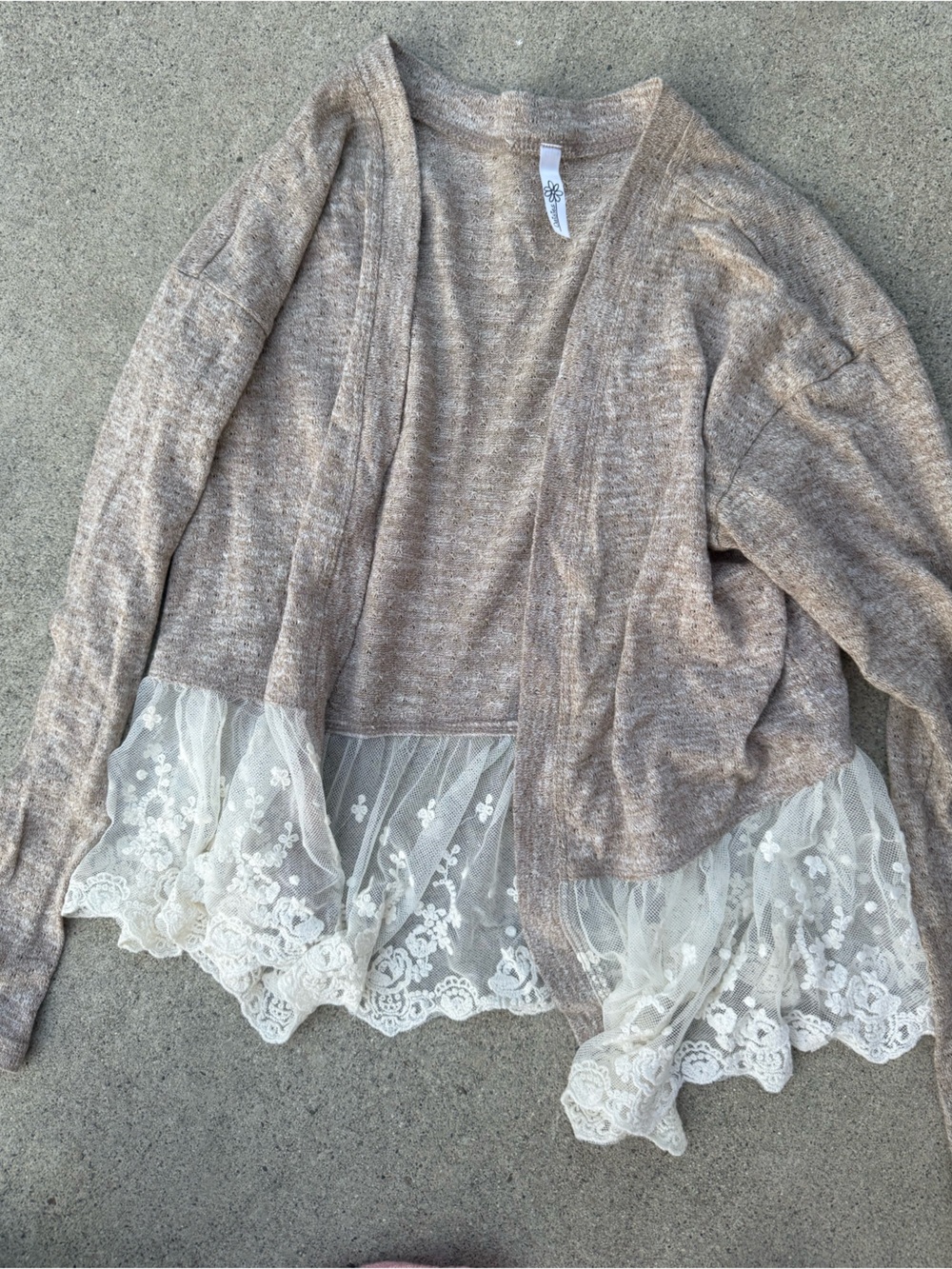 Lace-Trim  Sweater - Taupe